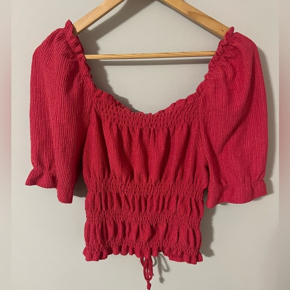Anthropologie Pilcro Puff Sleeved Crop Top in Rose Red Pink Small - Picture 12 of 12